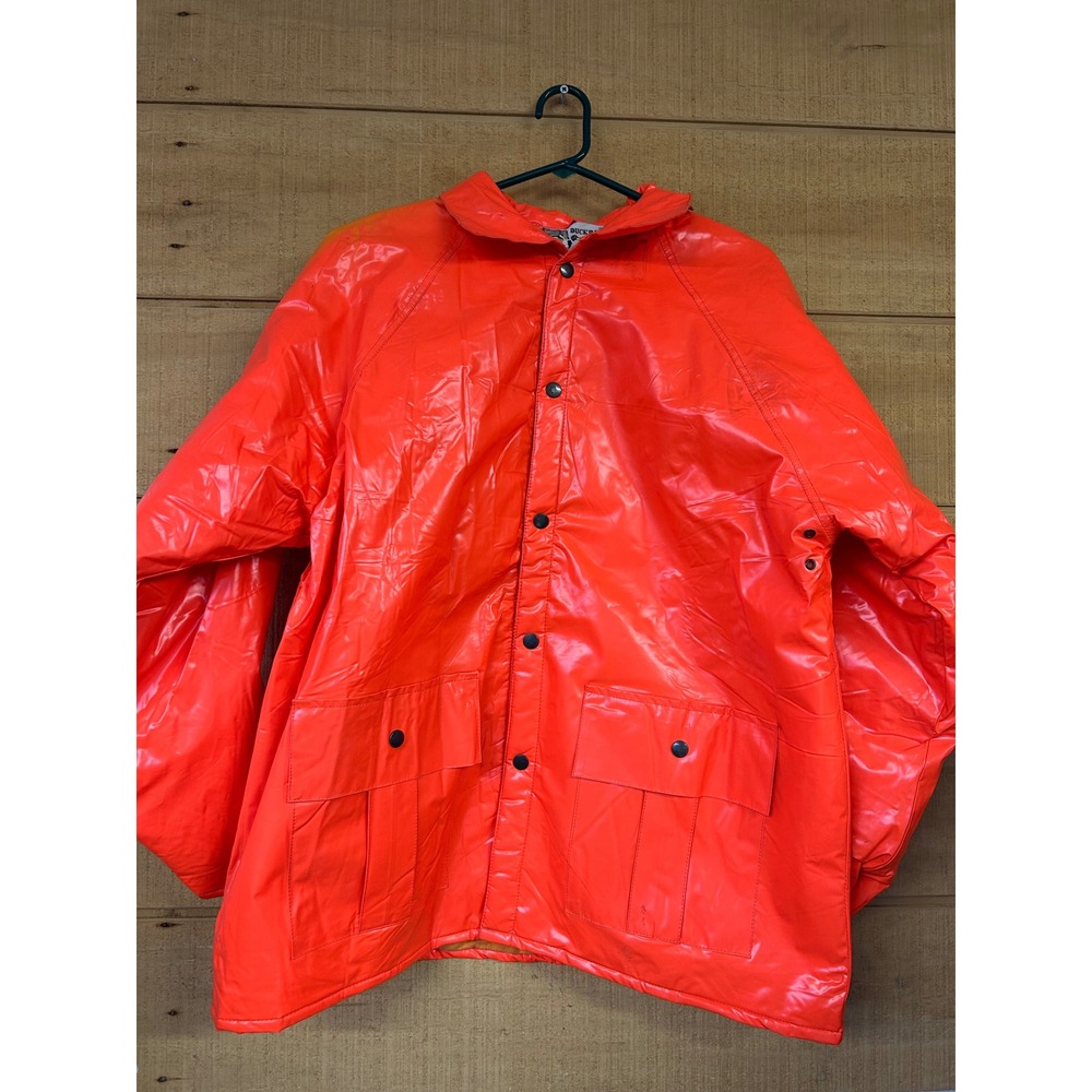 NWT Duck Bay Heavy PVC Raincoat Mens Medium Orange Flannel Lined Vintage Hi-Vis